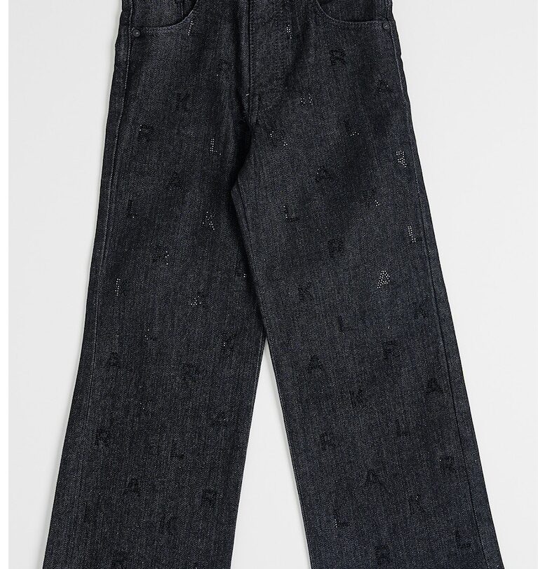 Широки дънки с висока талия - Избеляло черно KARL LAGERFELD KIDS