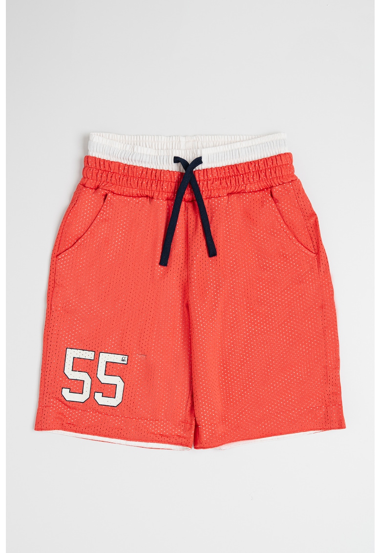 Шорти с връзка и странични джобове - Червен/Мръснобял United Colors of Benetton