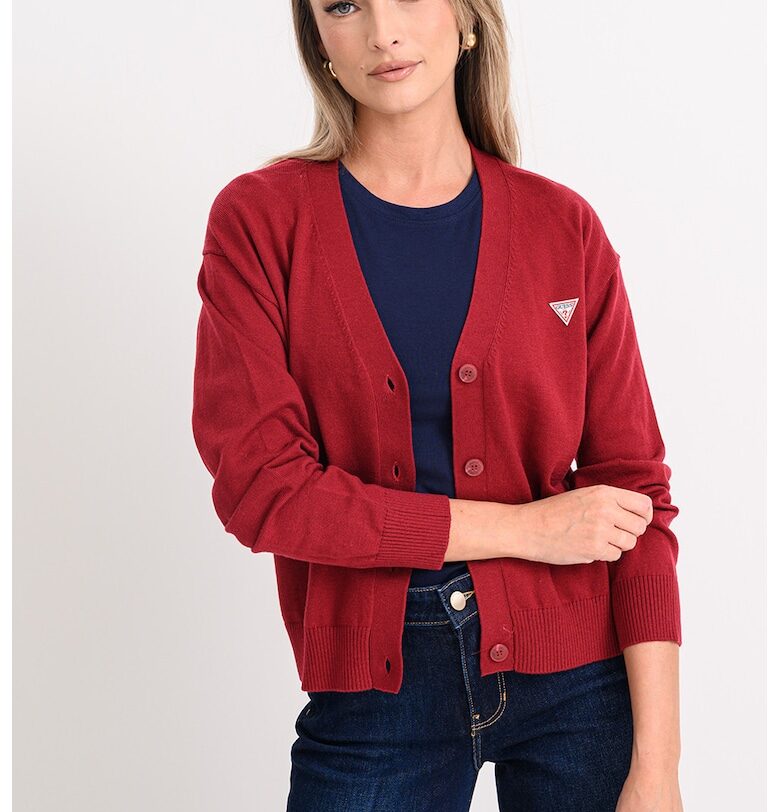 Шпиц жилетка с лого - Тъмночервен GUESS JEANS