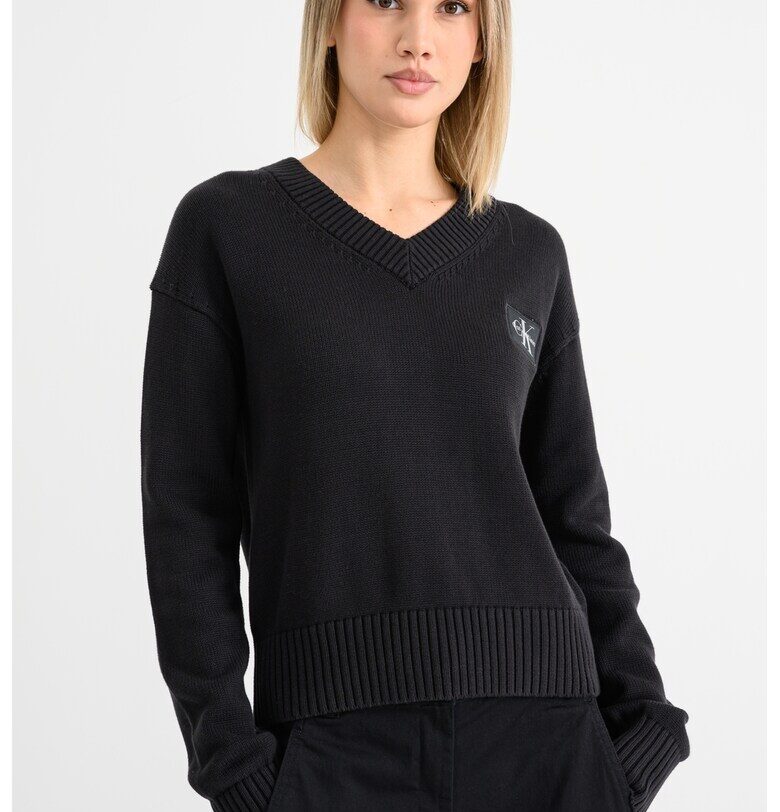 Шпиц пуловер с паднали ръкави - Черен CALVIN KLEIN JEANS