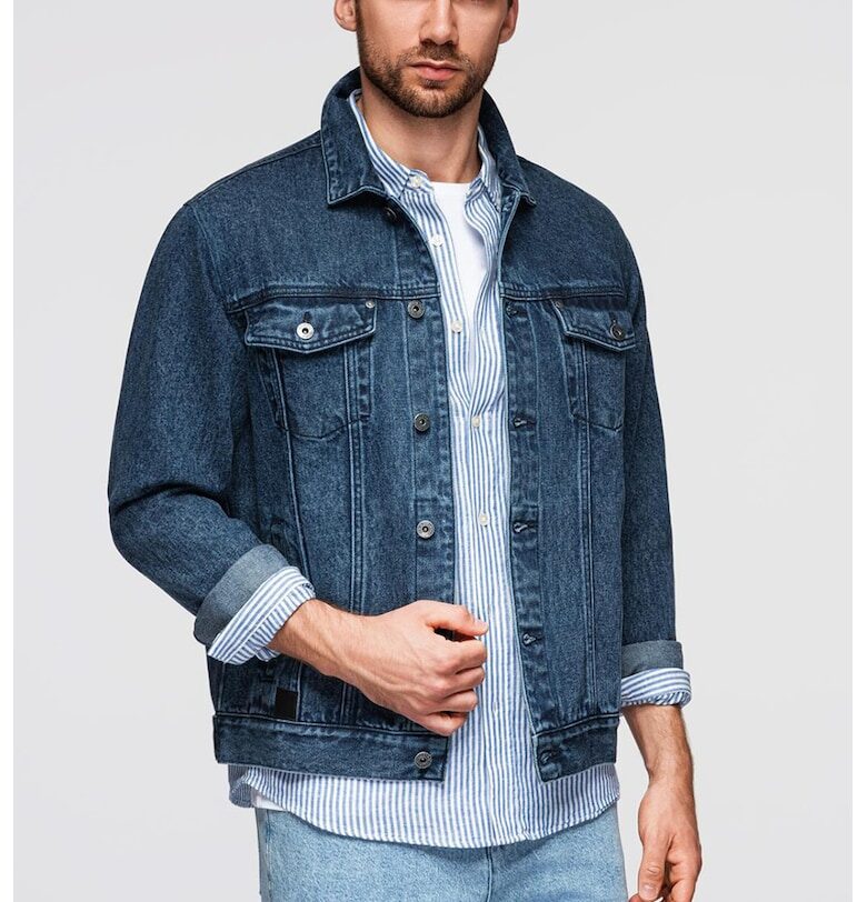 Яке от деним с джобове - Петролно синьо OMBRE