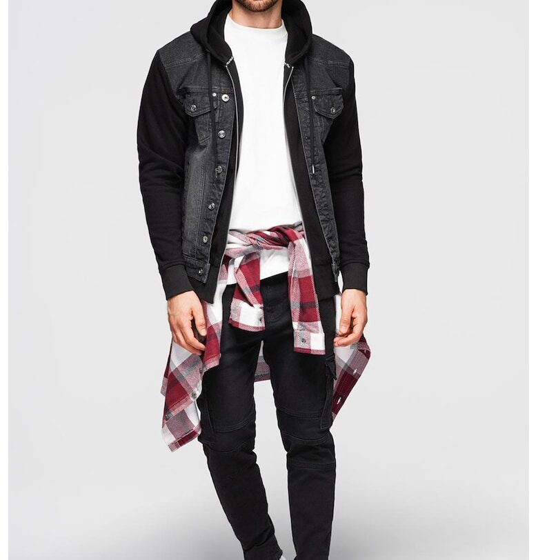 Яке от деним с качулка - Черен/Tъмносив OMBRE