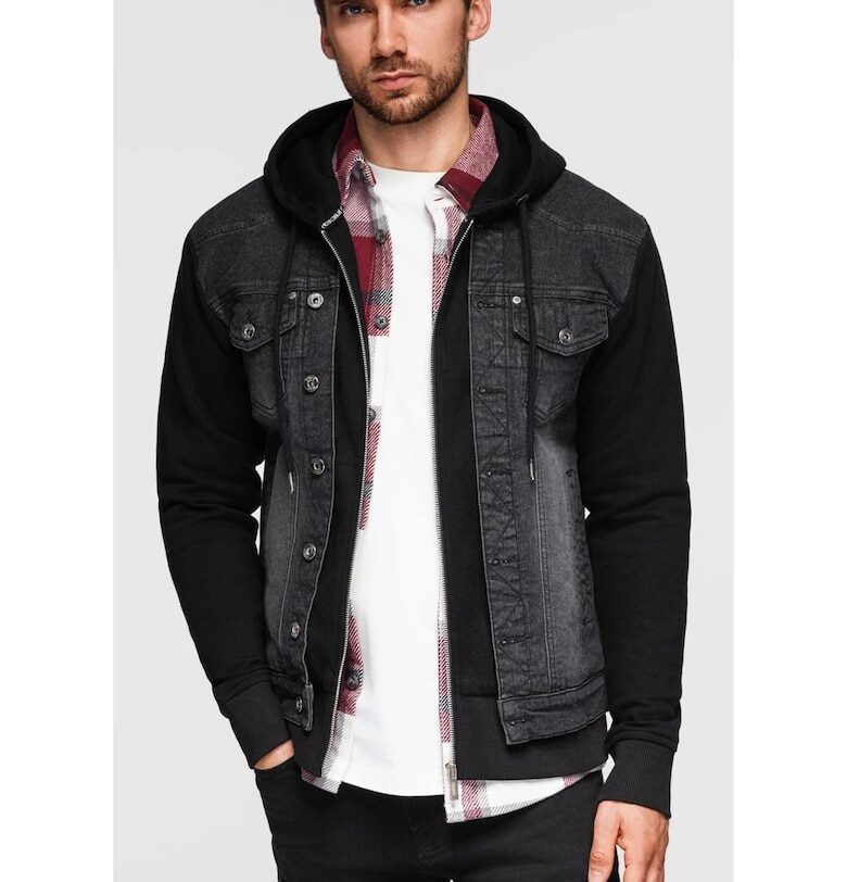 Яке от деним с качулка - Черен OMBRE