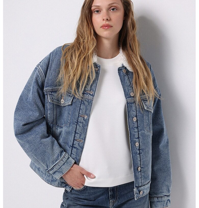 Яке от деним с яка от еко пух - Син меланж COLINS