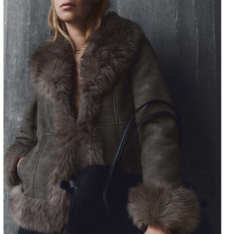 Яке от еко велур с еко пух - Tъмносив Mango