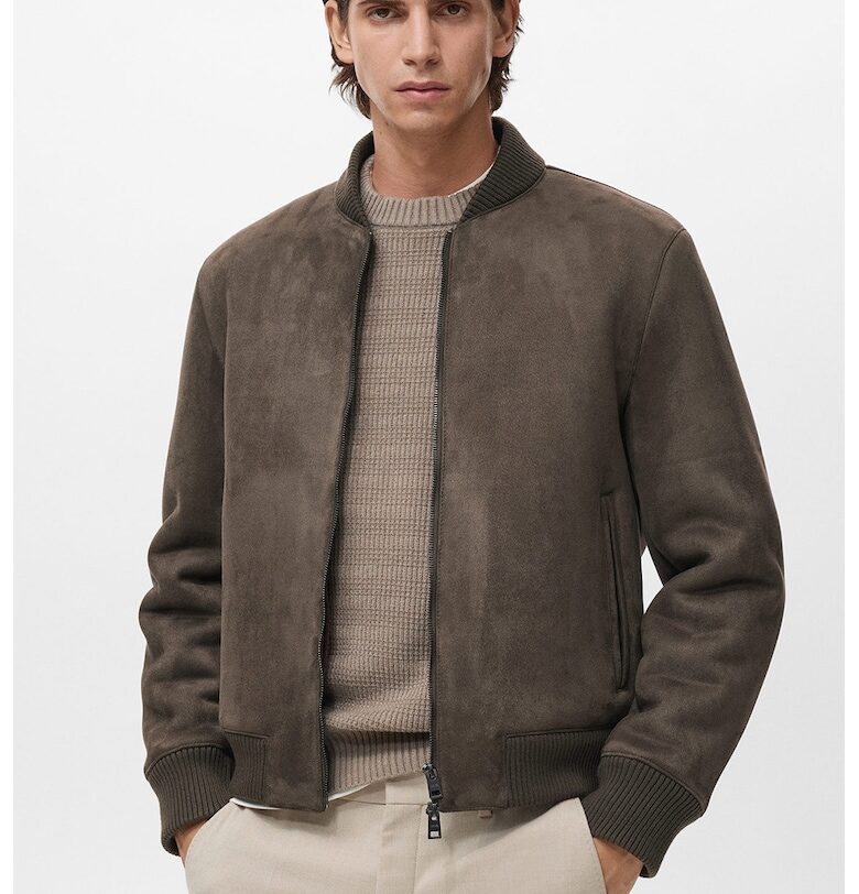 Яке от еко велур с цип - Тъмнокафяв Mango