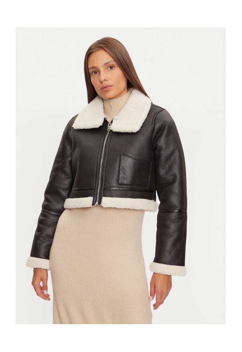 Яке от изкуствена кожа LJK-MAX683 Черно - стандартна кройка - екокожа BRAVE SOUL