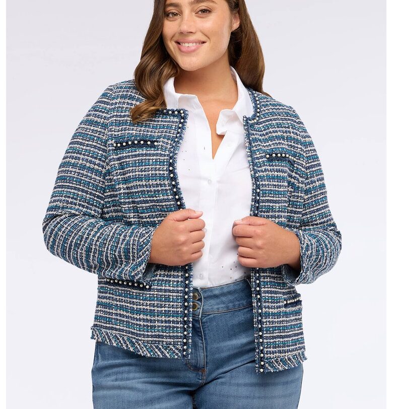 Яке от туид с мъниста - Бял/Тъмносин/Син Fiorella Rubino