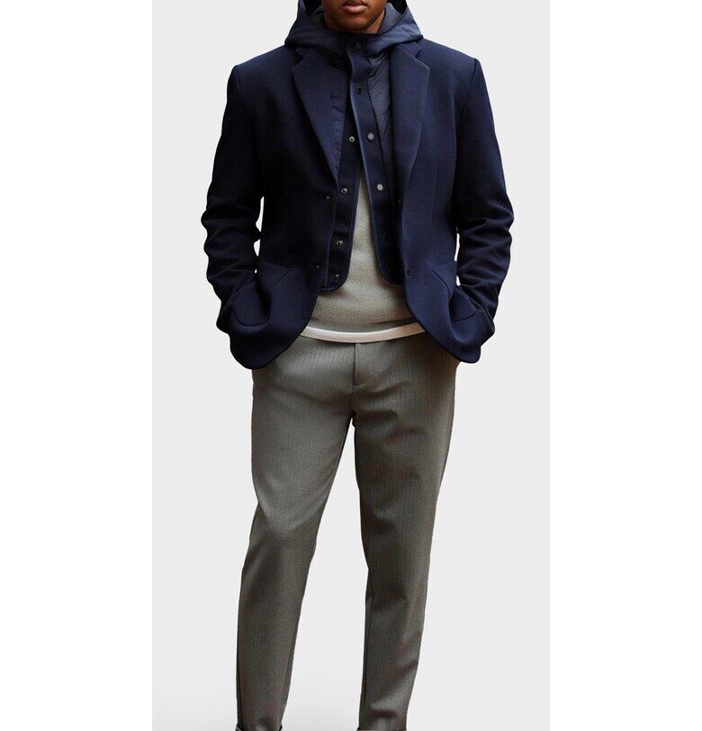 Яке с висока яка и качулка  OM-BLZB-0133 - Тъмносин OMBRE