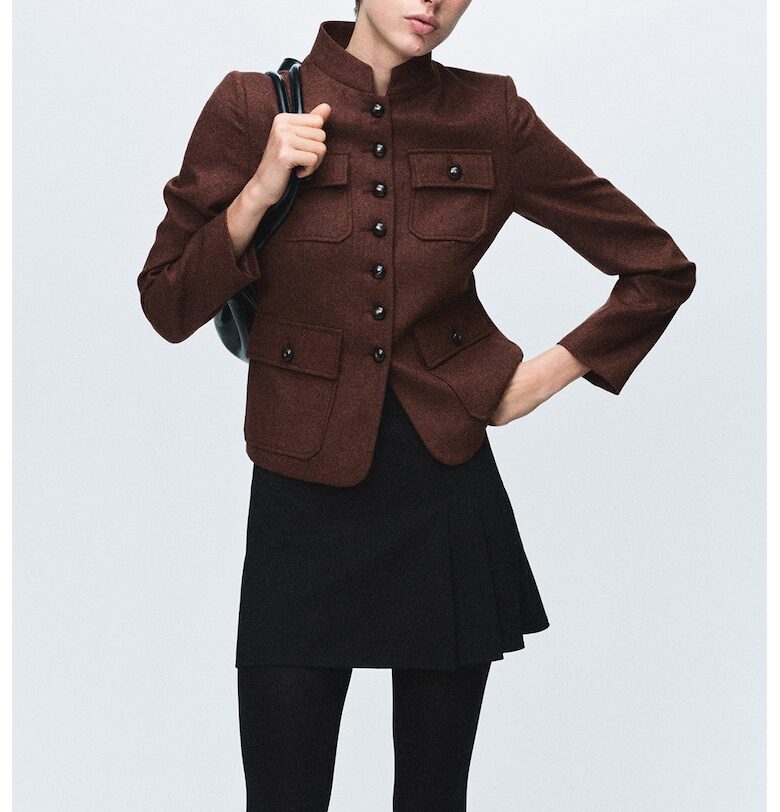 Яке с вълна с джобове - Тъмнокафяв Mango