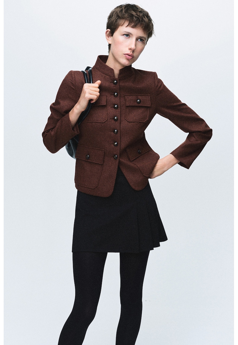 Яке с вълна с джобове - Тъмнокафяв Mango