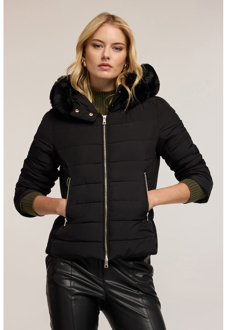 Яке с качулка и джобове встрани - Черен Motivi