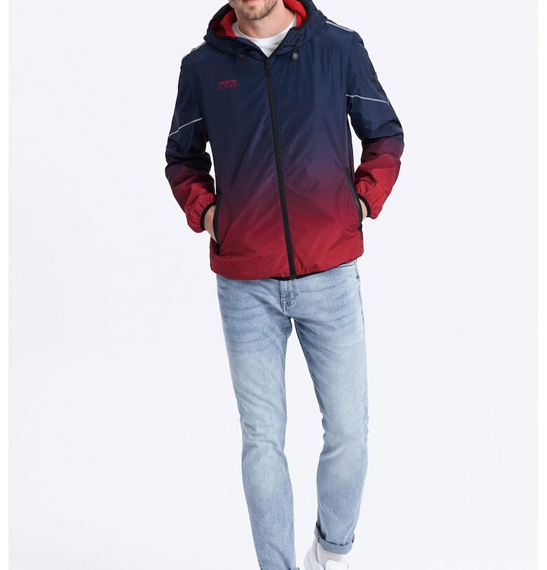 Яке с качулка и преливащи се нюанси - Червен/Тъмносин OMBRE