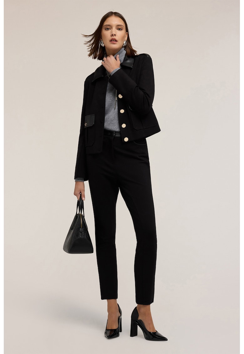 Яке с копчета и еко кожа - Черен Motivi