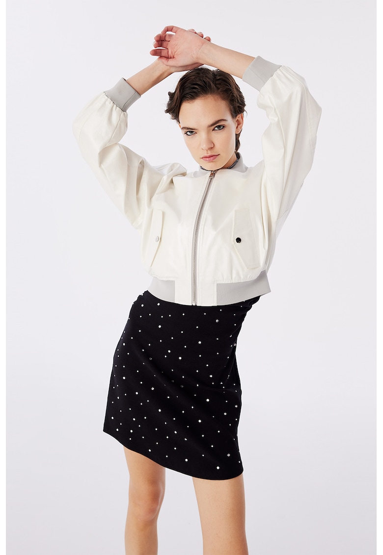 Яке с цип и яка - Сив/Мръснобял TWIST