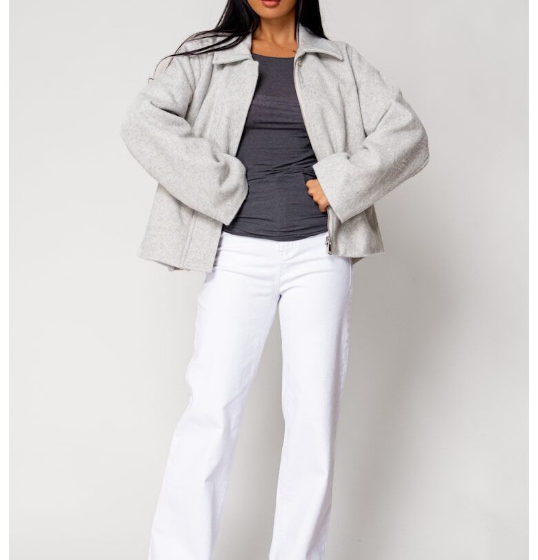 Яке с цип от смес от вълна Сив 18118 - Сив uFIT