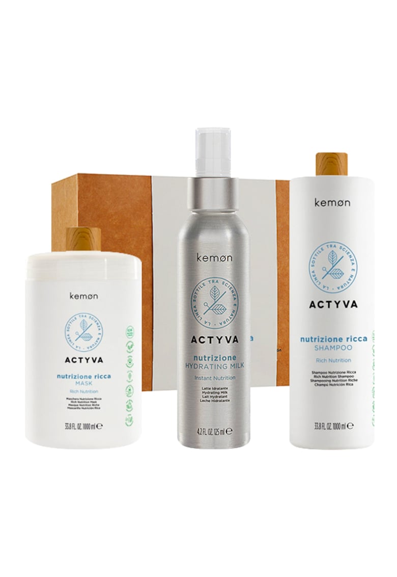 Actyva Nutrizione Ricca хидратиращ комплект за коса - Шампоан 1000 мл - Маска 1000 мл - мляко 125 мл Kemon