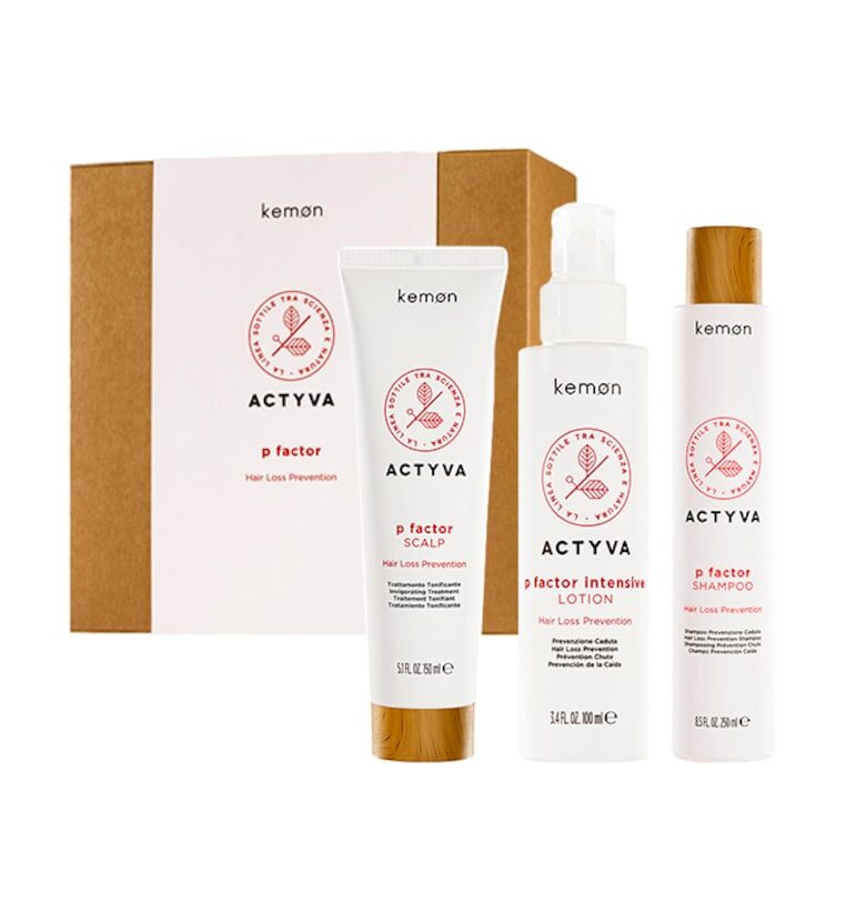 Actyva P Factor комплект против косопад: Шампоан 250 мл - Терапия 150 мл - Лосион 100 мл Kemon