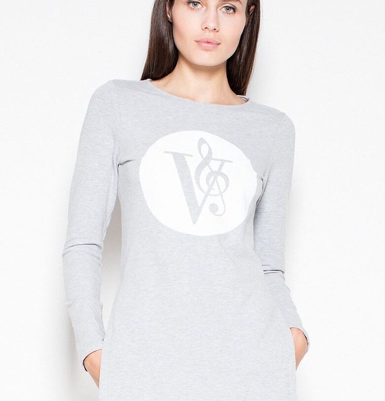 Aсиметричен суитшърт - втален - оригинален принт - сив - памук - Сив Venaton