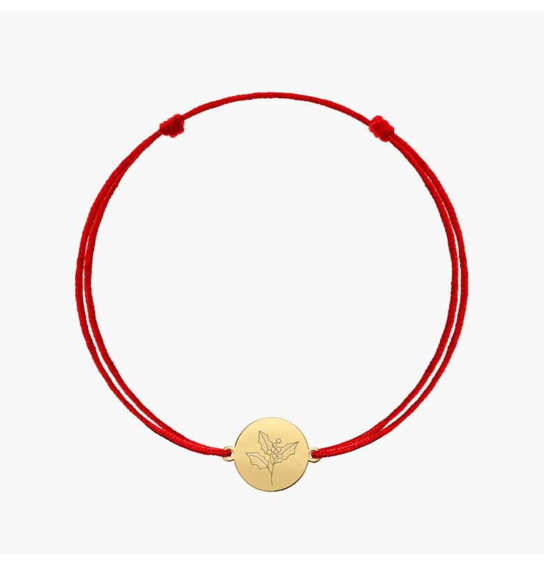 Сребърна гривна с шнур Golden BirthFlower - декемврийски джелън холи INDIRA