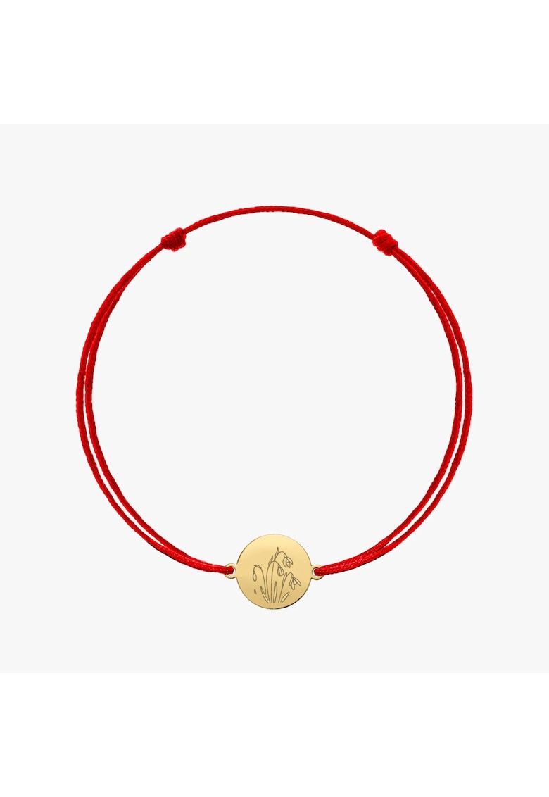 Сребърна гривна с шнур Golden Birth Flower - Януарска кокитка кокиче INDIRA