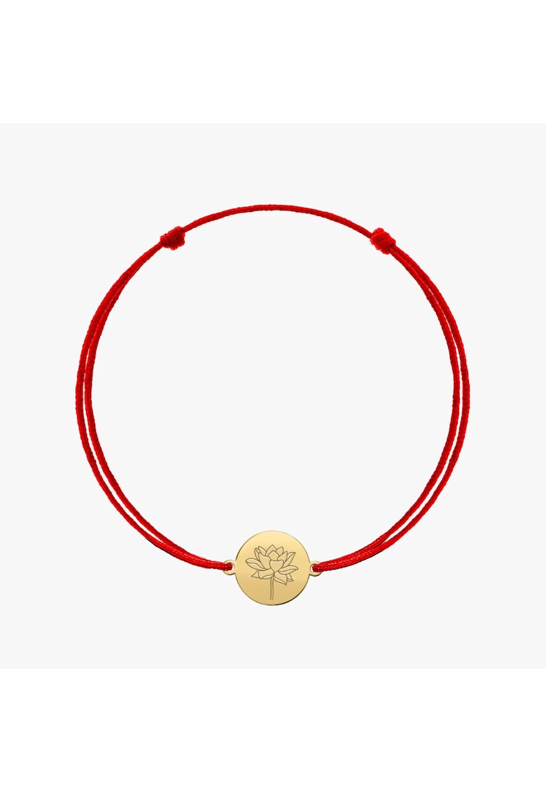 Сребърна гривна с шнур Златно цвете на раждане - юли лотос INDIRA