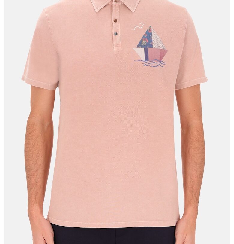 Distretto - Памучна тениска с яка и фигурален принт - Прашно розово Distretto 12