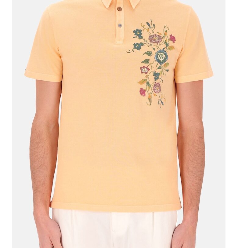 Distretto - Памучна флорална тениска с яка - Жълт Distretto 12