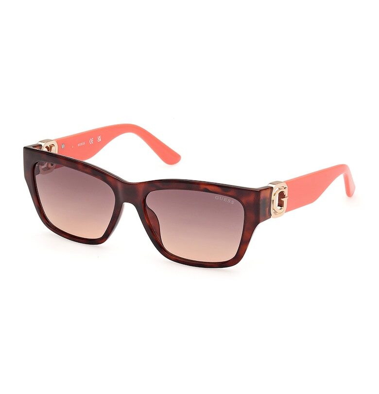 GUESS Слънчеви очила с правоъгълни стъкла - Златист/Тъмнокафяв/Мандарина