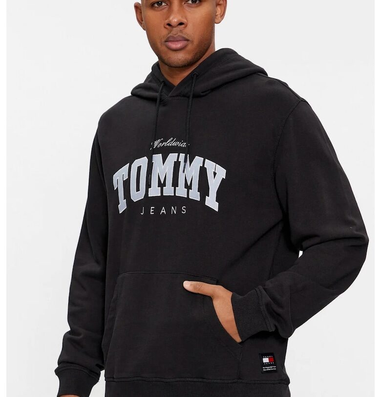 Hanorac barbati Varsity  cu gluga si imprimeu - Черен Tommy Jeans