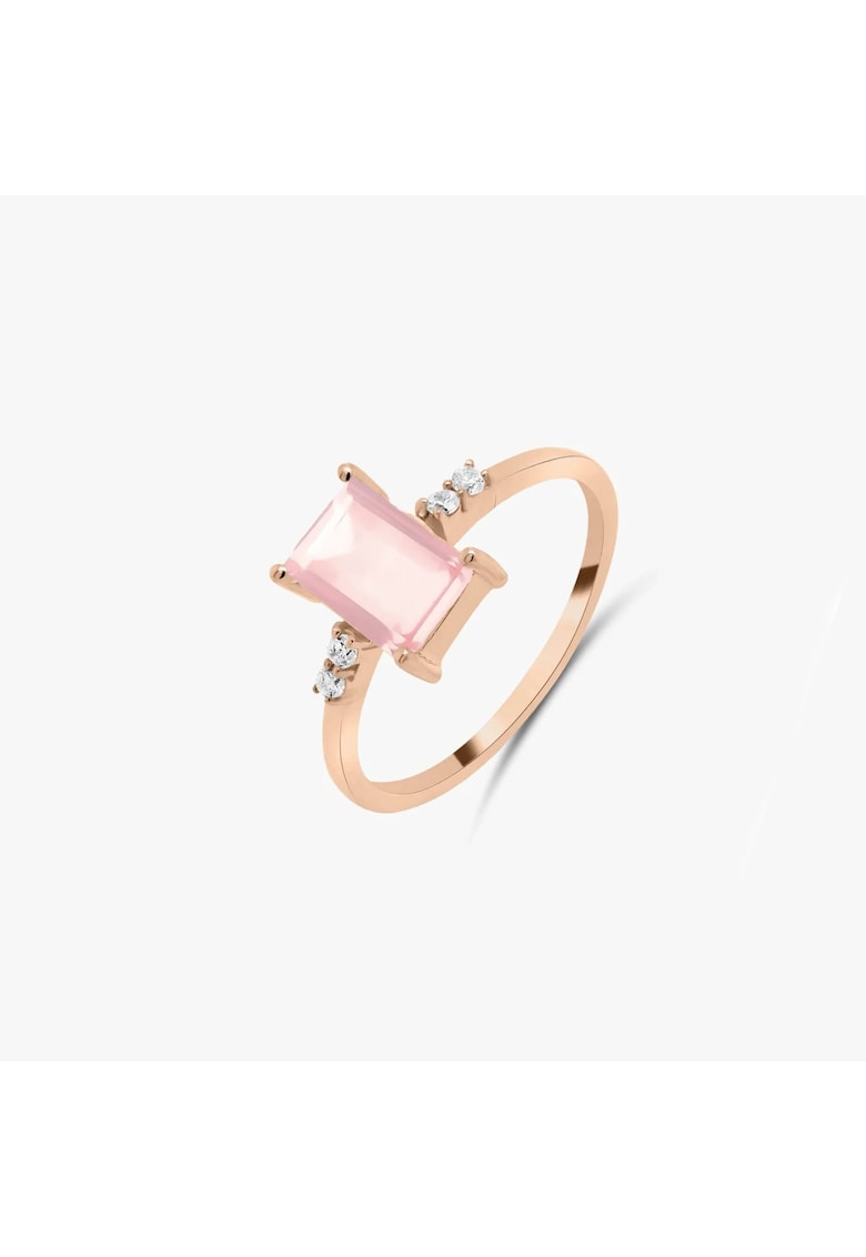Inel din argint Rose Gold Evie – Cuart Roz INDIRA