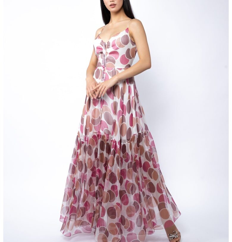 Long Silk Dress With Straps And Dotted Print - Многоцветен Monarh design