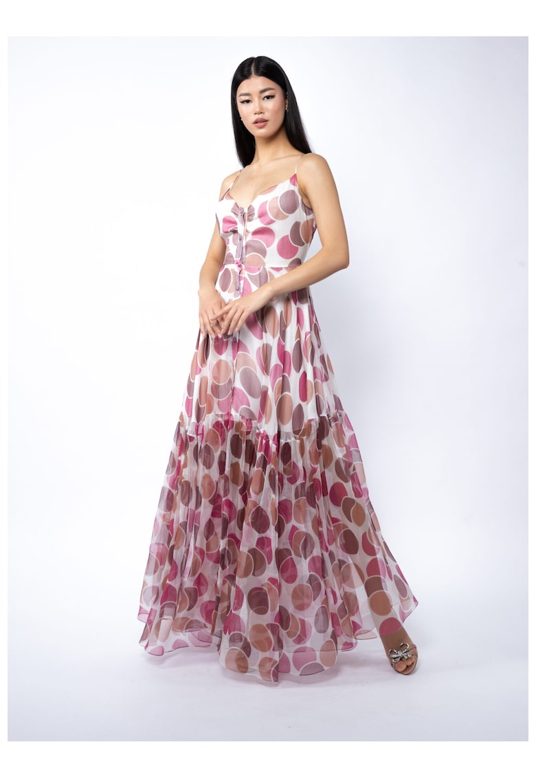 Long Silk Dress With Straps And Dotted Print - Многоцветен Monarh design