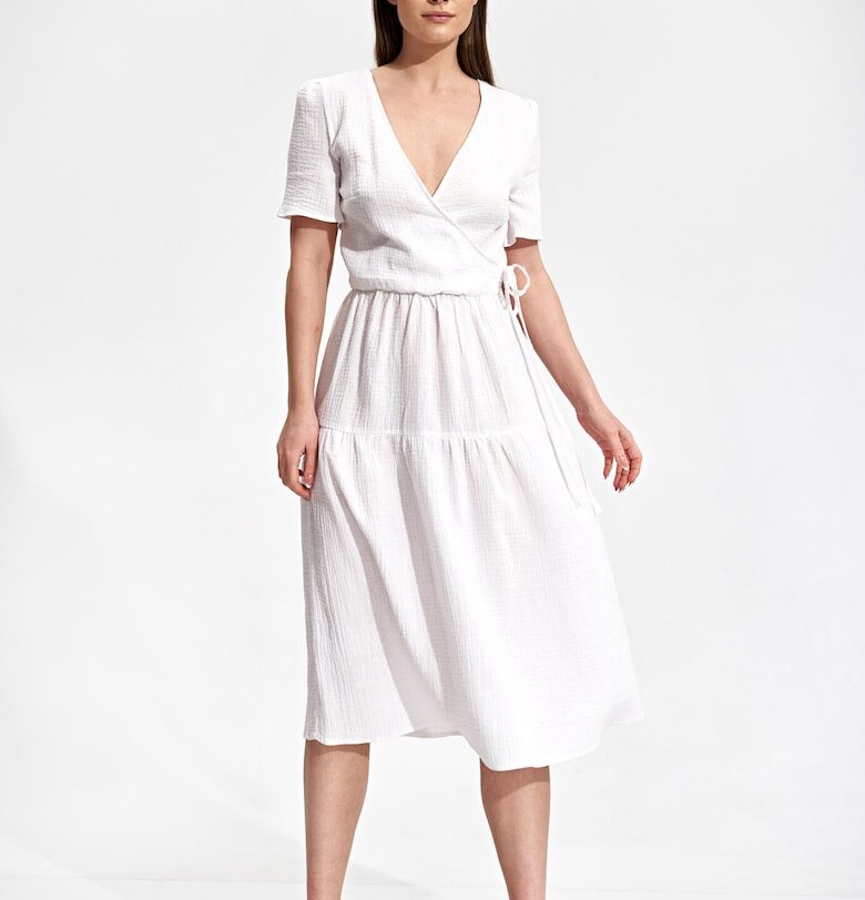 Midi рокля  100% памук - бяла - минималистичен дизайн - къс ръкав Figl