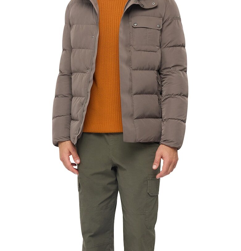 QКапитонирано зимно яке с качулка - Сиво-бежов Geox