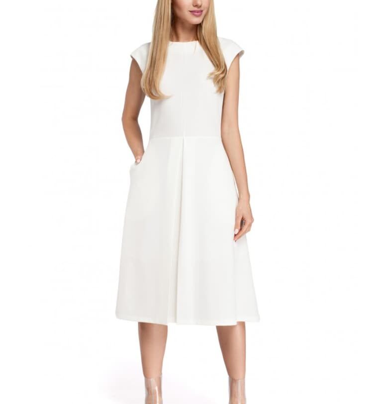 Rochie midi cu pliu frontal - Бял MOE