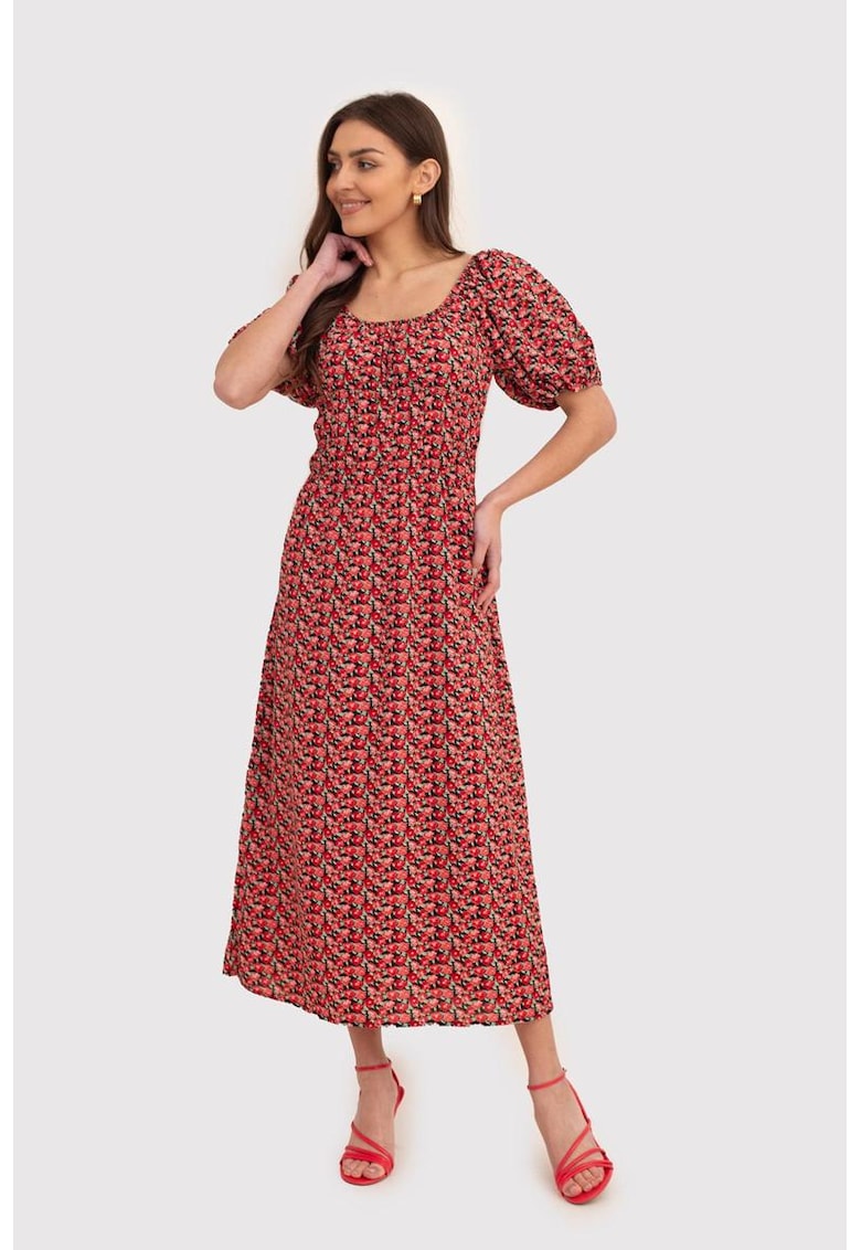Rochie midi rosie cu maneci bufante si imprimeu floral DA1796 MULTI - Многоцветен Ax Paris