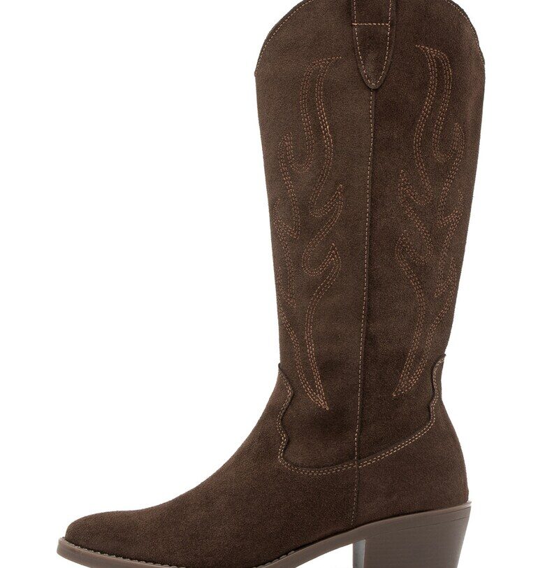 Ryłko - Велурени ботуши Leyla тип Cowboy до глезена - Тъмнокафяв RYLKO