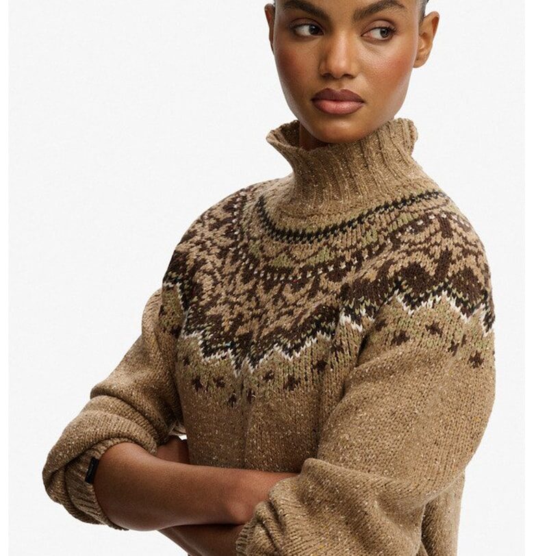 SUPERDRY - Десениран пуловер с вълна - Кафяв Superdry  Co