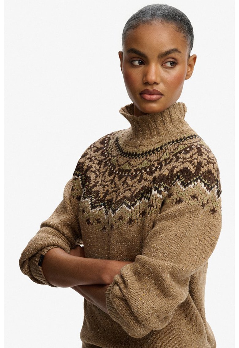 SUPERDRY - Десениран пуловер с вълна - Кафяв Superdry Co