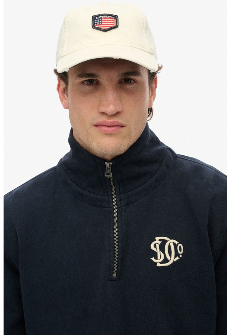 SUPERDRY - Свободен суитшърт Athletic с къс цип - Тъмносин Superdry Co