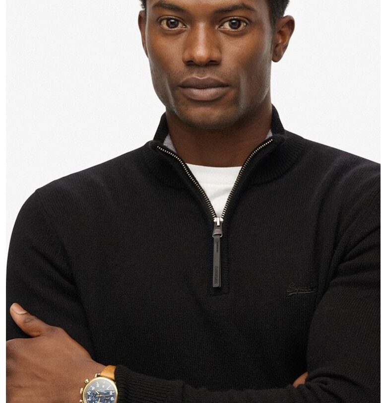 SUPERDRY - Слим пуловер с вълна с къс цип - Черен Superdry  Co