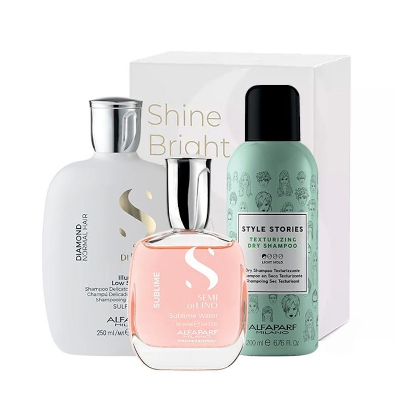 Semi Di Lino Diamond Illuminating Shine Комплект с шампоан - 250 ml - сух шампоан Style Stories 200 ml и Sublime Water 50 ml парфюмирана вода за коса и тяло Alfaparf