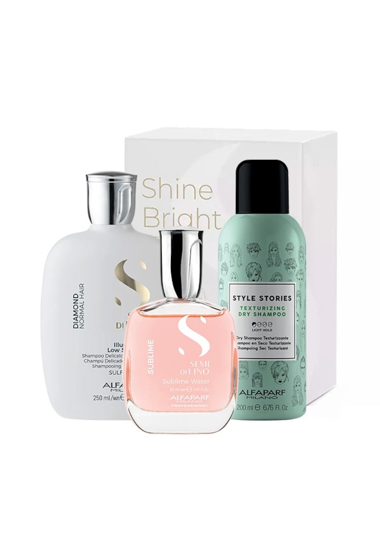 Semi Di Lino Diamond Illuminating Shine Комплект с шампоан - 250 ml - сух шампоан Style Stories 200 ml и Sublime Water 50 ml парфюмирана вода за коса и тяло Alfaparf