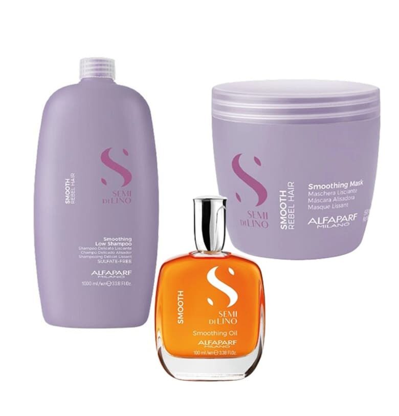 Semi Di Lino Изглаждащ комплект Шампоан 1000 мл - Маска 500 мл - Изглаждащо масло 100 мл Alfaparf Milano