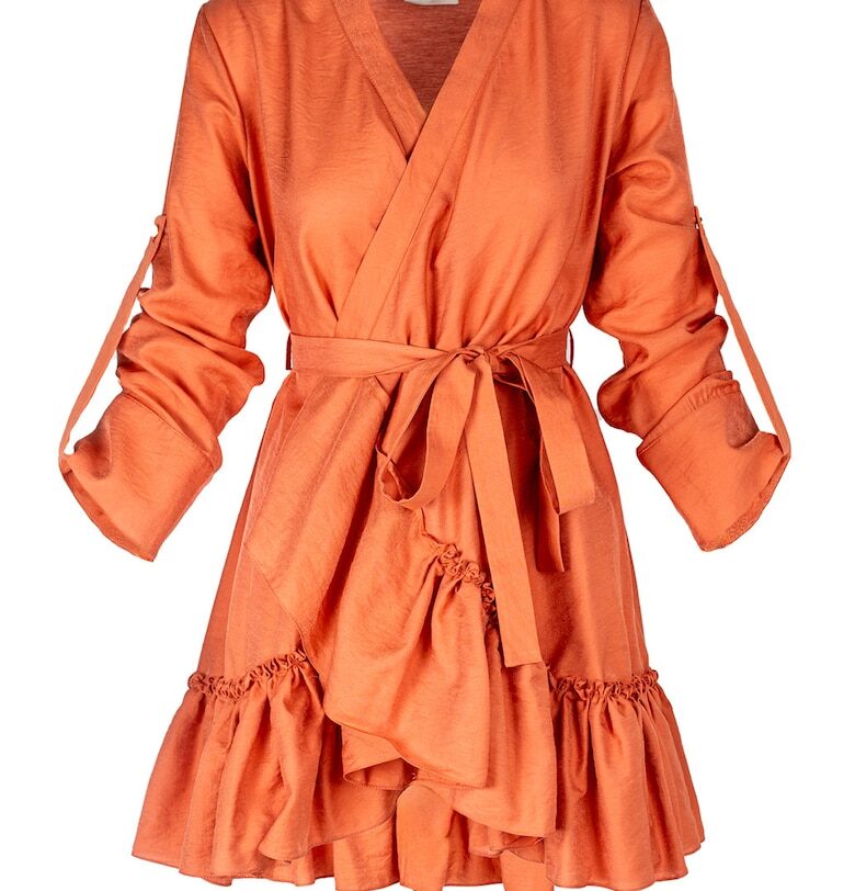 Wrap Dress With Ruffles & Wide Cuffs - Оранжев Monarh design
