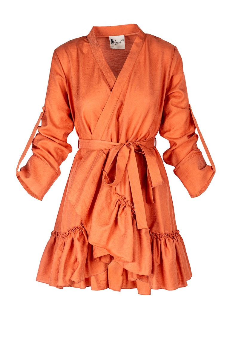 Wrap Dress With Ruffles & Wide Cuffs - Оранжев Monarh design