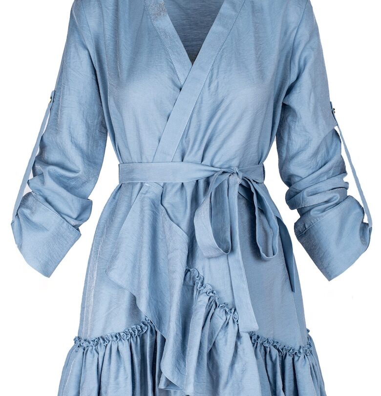 Wrap Dress With Ruffles & Wide Cuffs - Син Monarh design