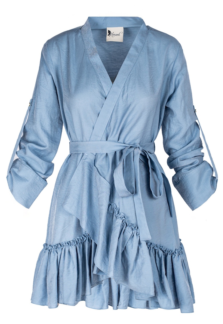 Wrap Dress With Ruffles & Wide Cuffs - Син Monarh design