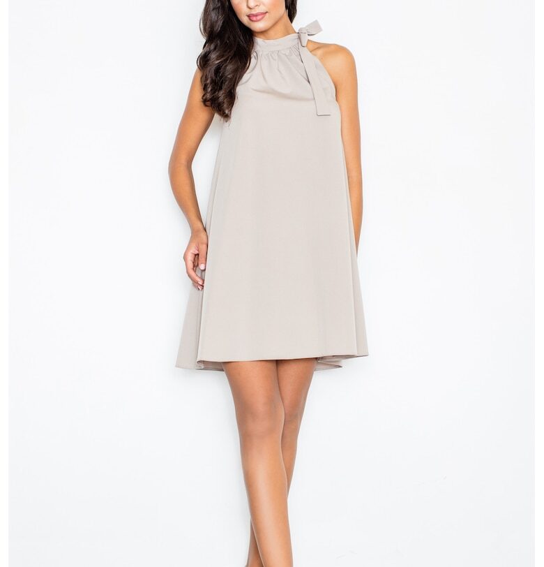 А-силует рокля  вързана на врата - сива - полиестер Figl